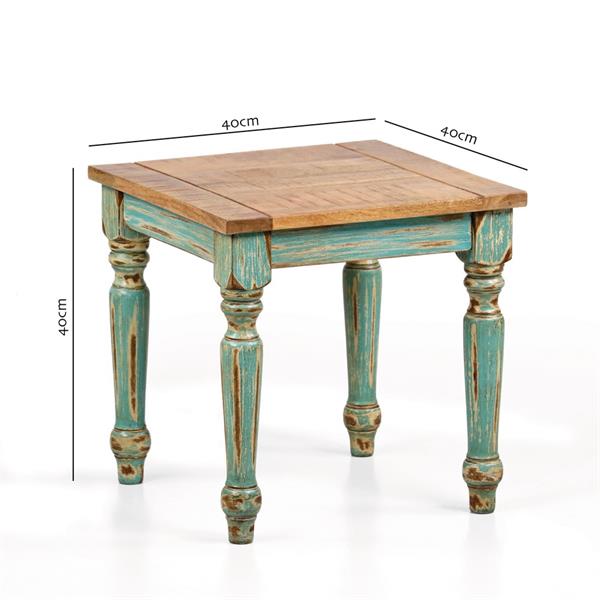 Tavolino quadrato in legno di mango azzurro decapato 40x40x40 cm - Salento