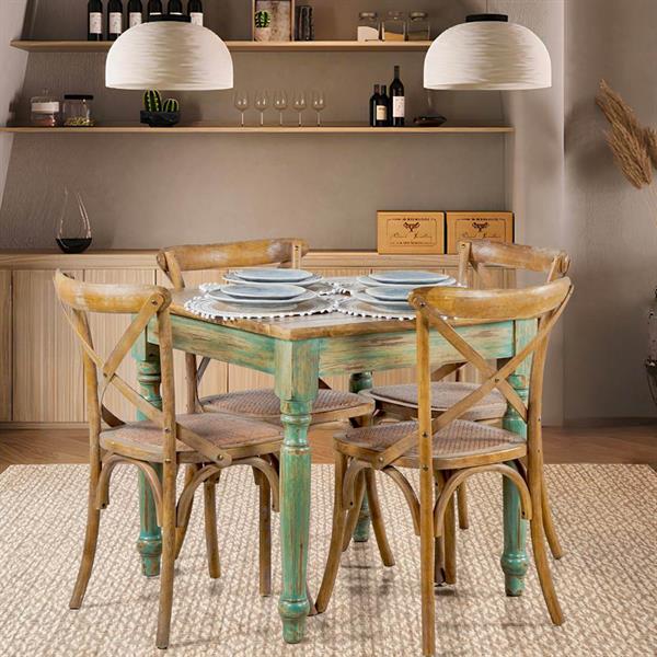 Tavolo da pranzo quadrato in mango azzurro decapato 80x80x77 - Salento