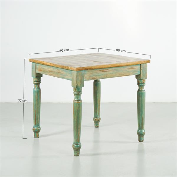 Tavolo da pranzo quadrato in mango azzurro decapato 80x80x77 - Salento