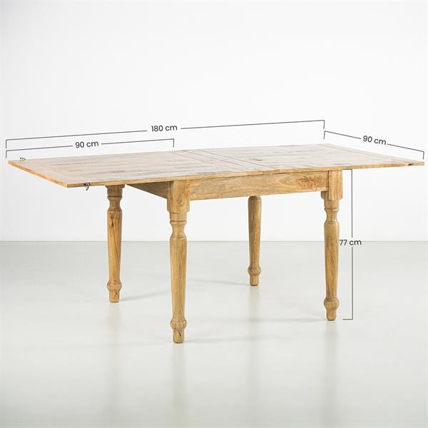 Tavolo da pranzo allungabile in mango naturale 90-180x90x77 - Salento