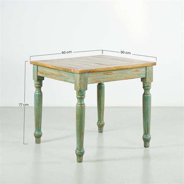 Tavolo da pranzo quadrato in mango azzurro decapato 90x90x77 - Salento