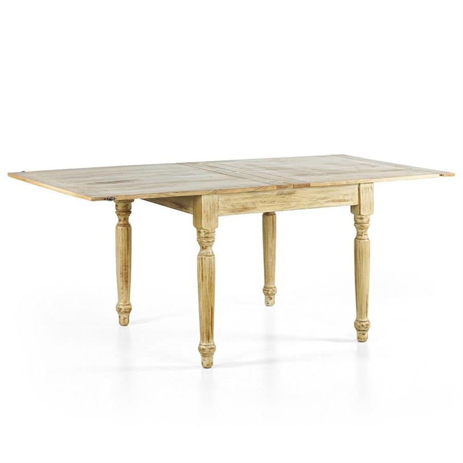 Tavolo allungabile mango beige decapato 90-180x90x77 - Salento