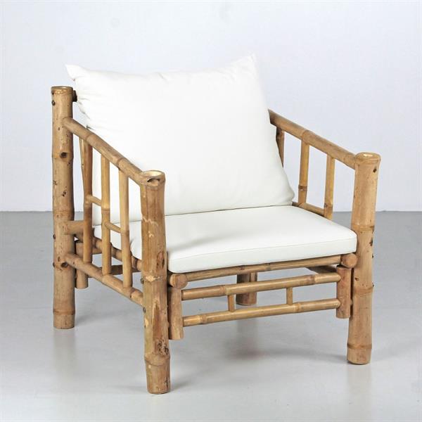 Salottino da giardino 5 posti in bamboo con cuscini bianchi - Akira