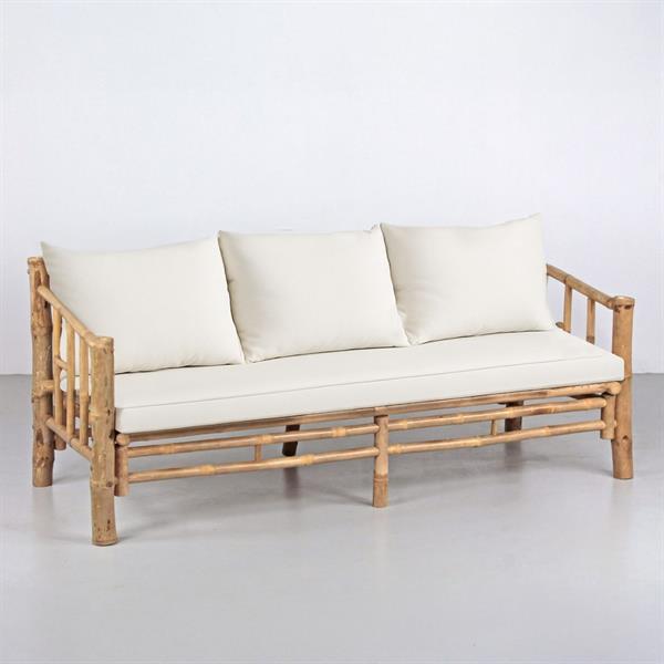 Salottino da giardino 5 posti in bamboo con cuscini bianchi - Akira