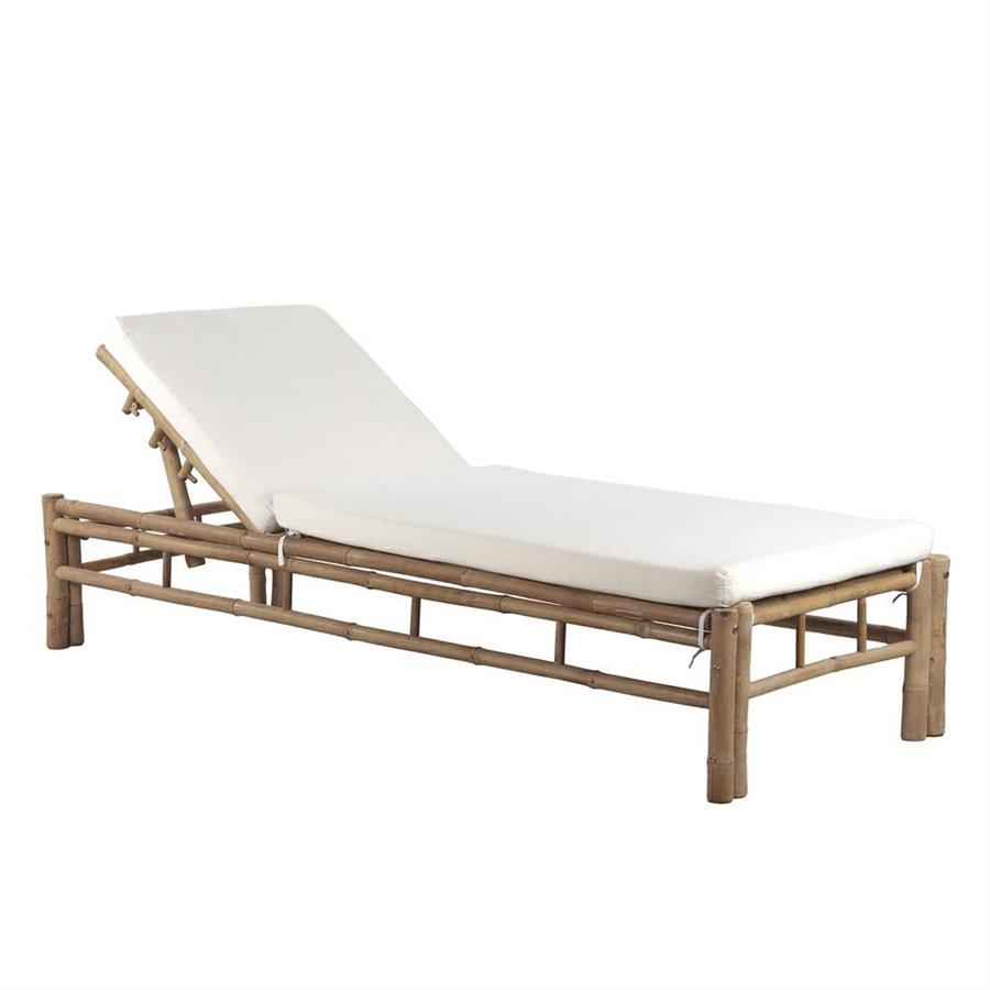 Lettino da esterno in bamboo con cuscini bianchi 199x74x83 cm - Akira