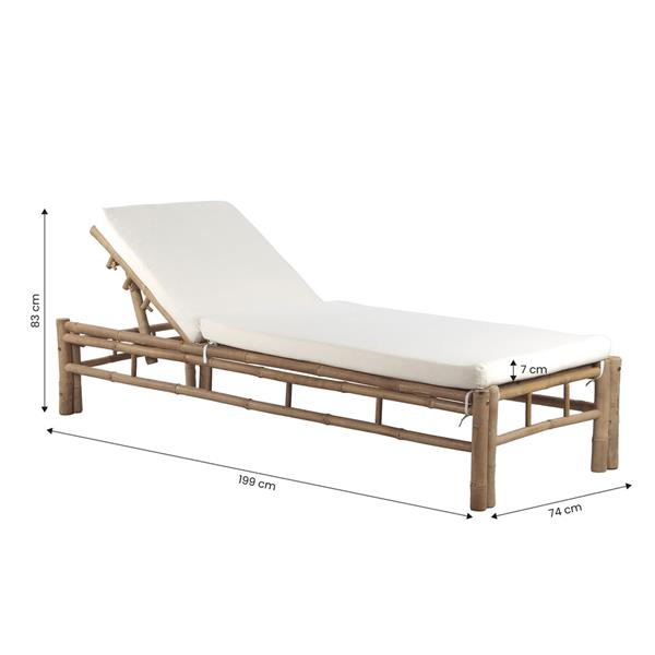 Lettino da esterno in bamboo con cuscini bianchi 199x74x83 cm - Akira