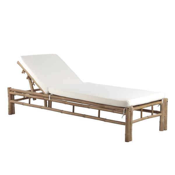 Lettino da esterno in bamboo con cuscini bianchi 199x74x83 cm - Akira