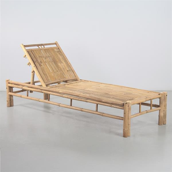 Lettino da esterno in bamboo con cuscini bianchi 199x74x83 cm - Akira