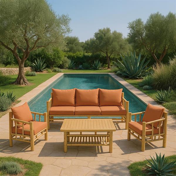 Set da giardino in Bambù 5 posti con cuscini terra - Akira