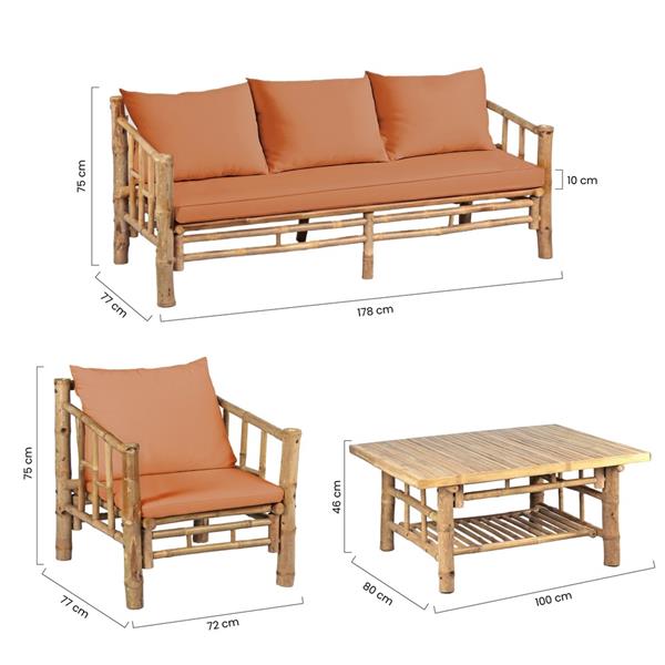 Set da giardino in Bambù 5 posti con cuscini terra - Akira