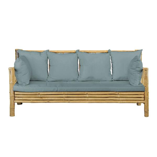 Salotto da giardino in bamboo 5 posti con cuscini blu - Yasmin