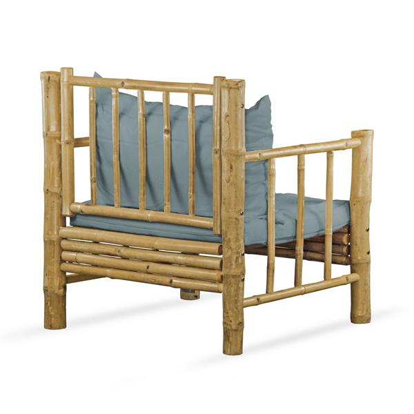 Salotto da giardino in bamboo 5 posti con cuscini blu - Yasmin