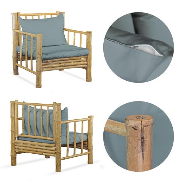 Salotto da giardino in bamboo 5 posti con cuscini blu - Yasmin