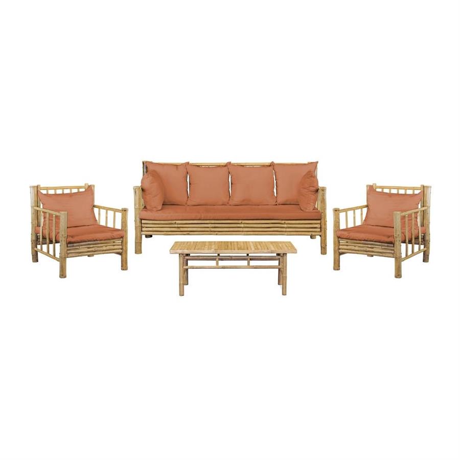 Set da giardino in legno di bambù con cuscini terra inclusi - Yasmin