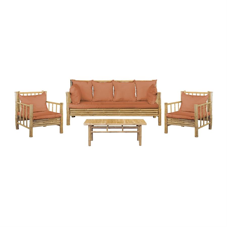 Set da giardino in legno di bambù con cuscini terra inclusi - Yasmin