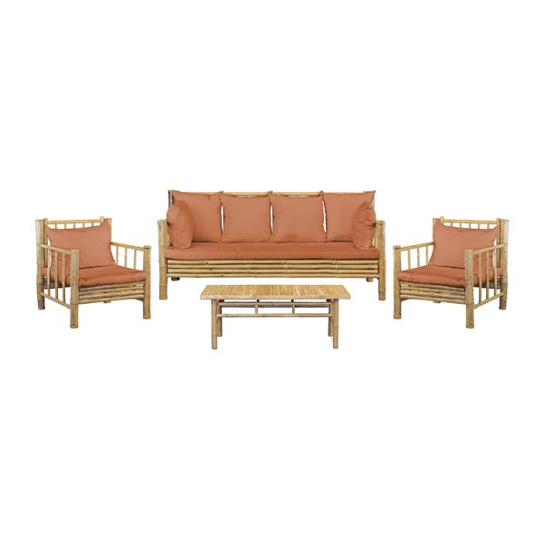 Set da giardino in legno di bambù con cuscini terra inclusi - Yasmin