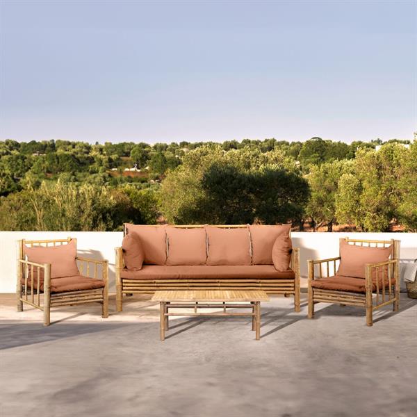 Set da giardino in legno di bambù con cuscini terra inclusi - Yasmin