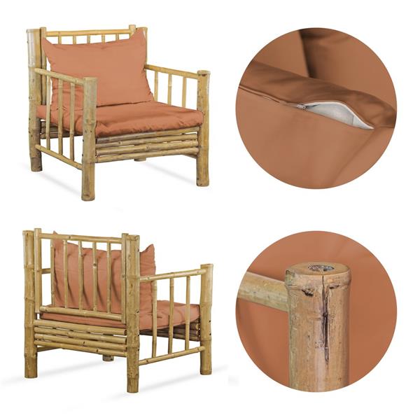 Set da giardino in legno di bambù con cuscini terra inclusi - Yasmin