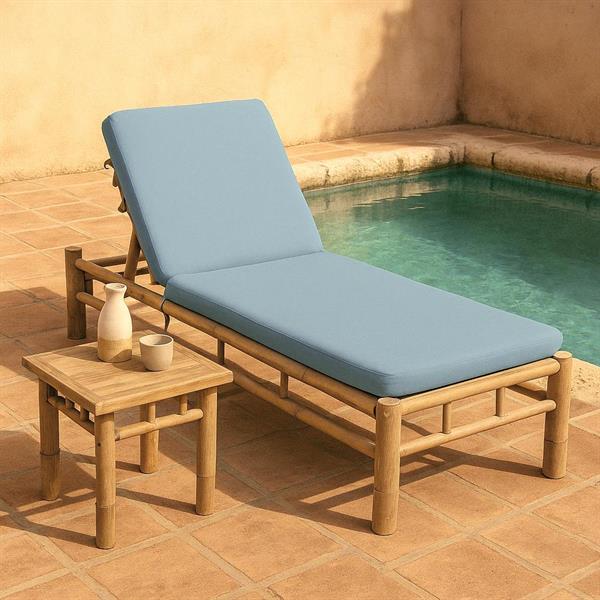 Lettino da giardino in bamboo con cuscini inclusi blu - Akira