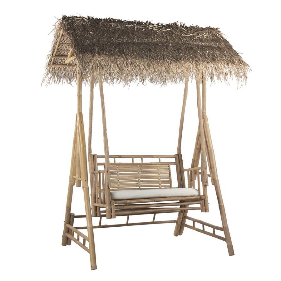 Dondolo in bamboo 135x99x202 cm con cuscino bianco