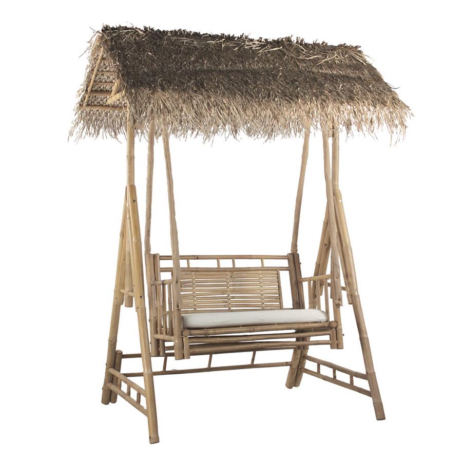 Dondolo in bamboo 135x99x202 cm con cuscino bianco
