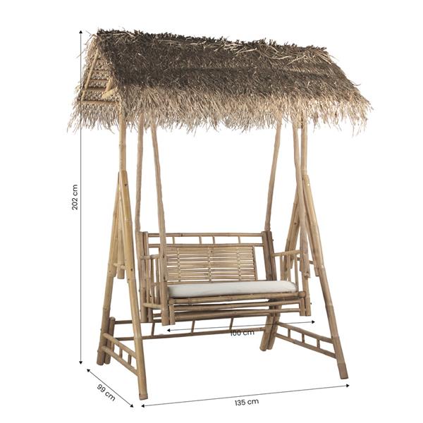 Dondolo in bamboo 135x99x202 cm con cuscino bianco