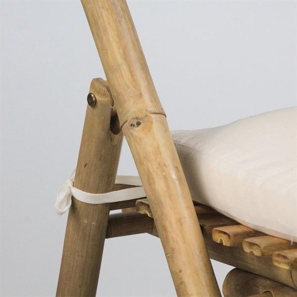 Coppia di sedie pieghevoli da giardino in legno di bamboo e cuscini inclusi