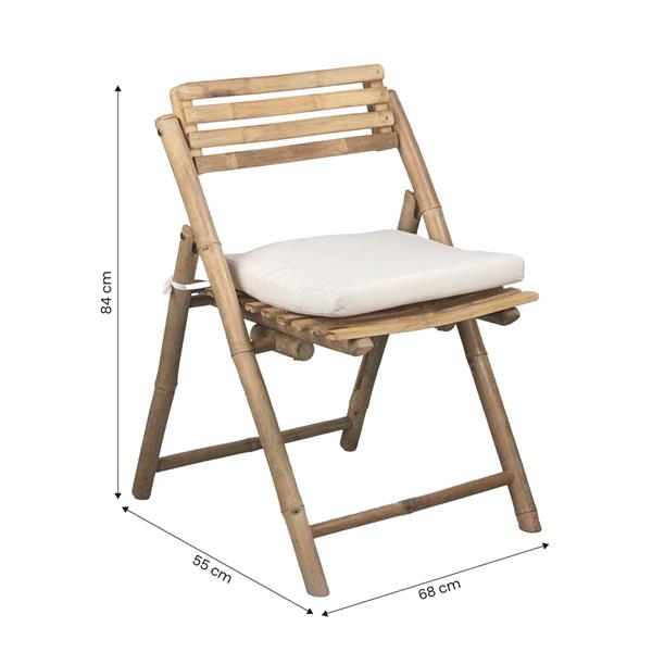 Coppia di sedie pieghevoli da giardino in legno di bamboo e cuscini inclusi