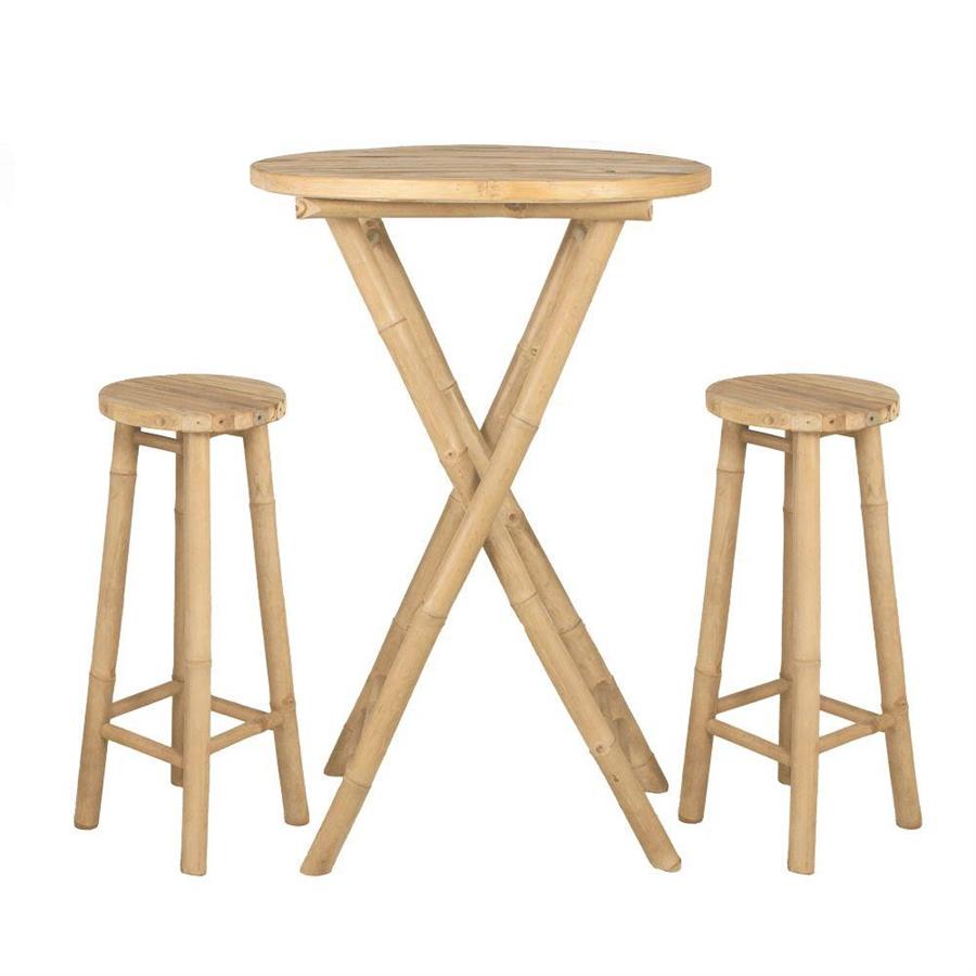 Set bar in bamboo con tavolo pieghievole e due sgabelli
