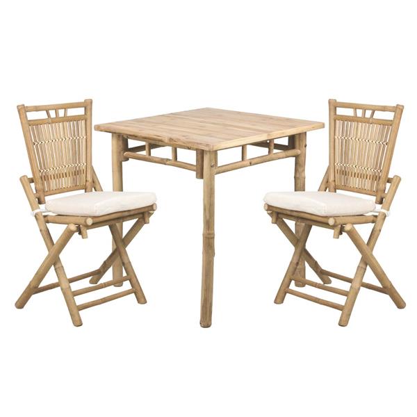 Set da giardino in legno di bambù con sedie pieghevoli e cuscini inclusi