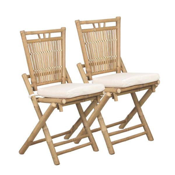 Set di sedie pieghevoli in bamboo con cuscini bianchi