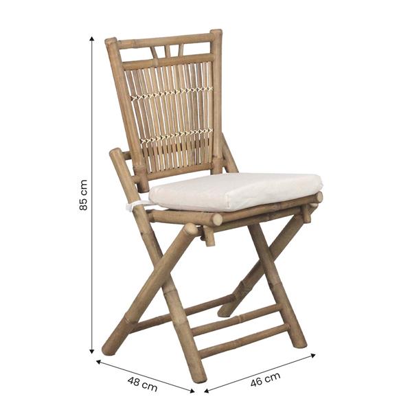 Set di sedie pieghevoli in bamboo con cuscini bianchi
