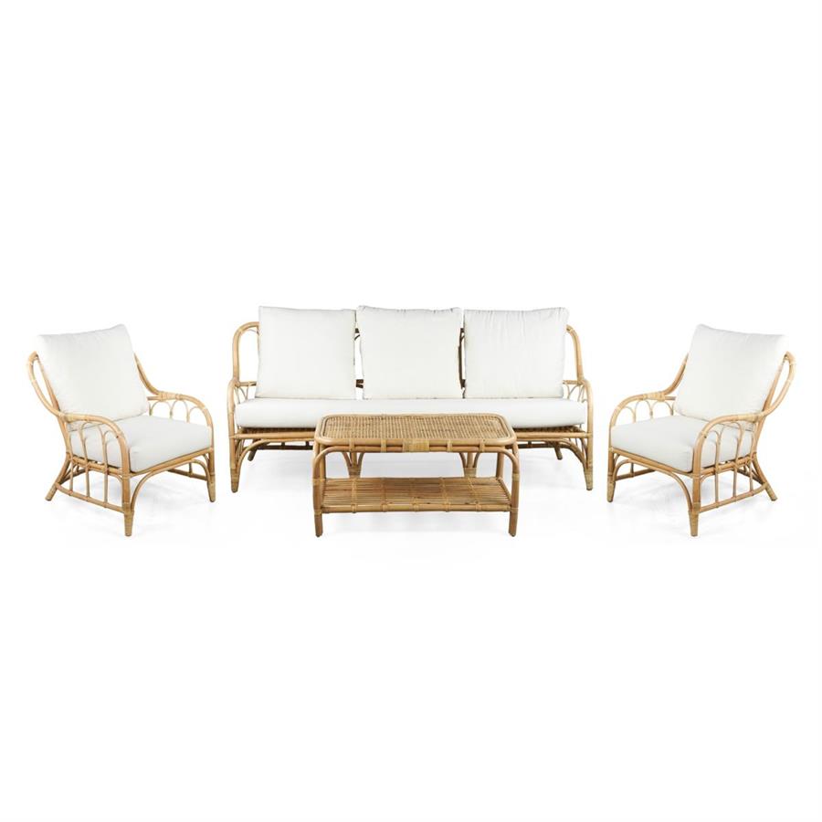 Set da giardino in rattan naturale con divano e 2 poltrone - Giuko