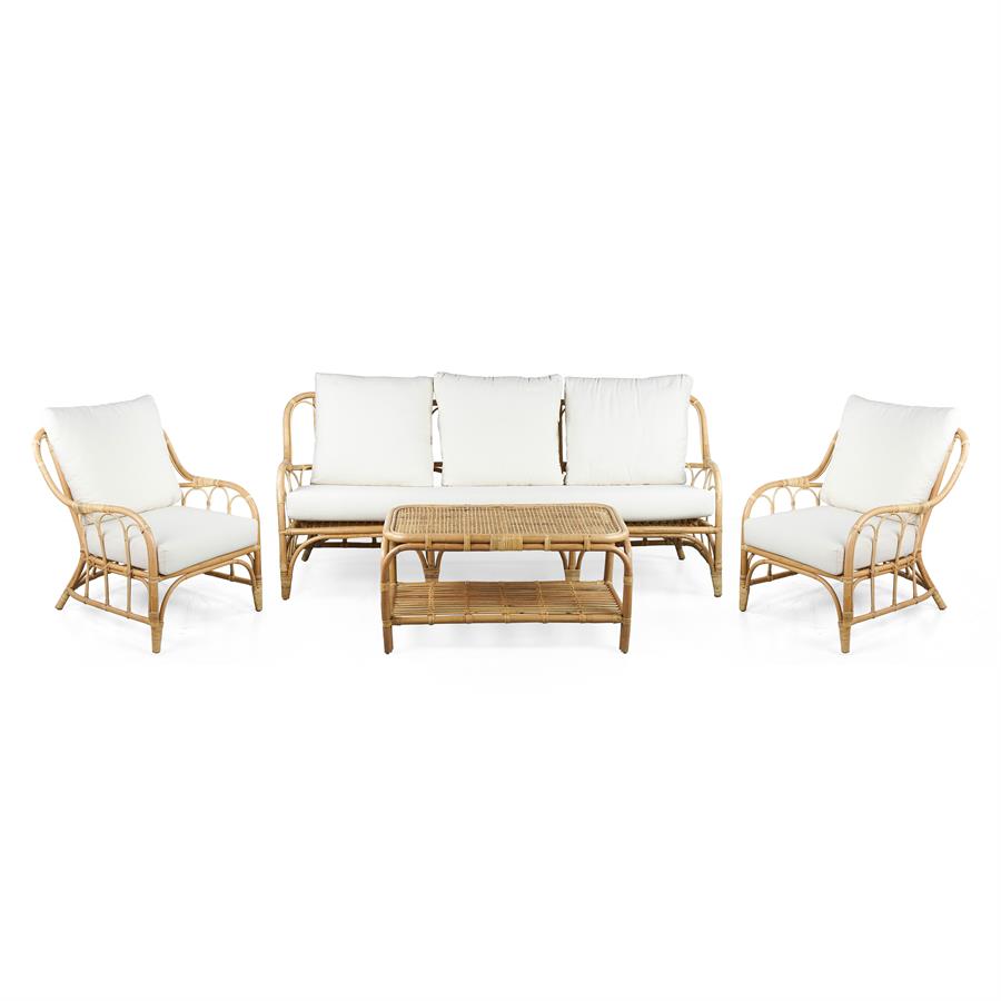 Set da giardino in rattan naturale con divano e 2 poltrone - Giuko