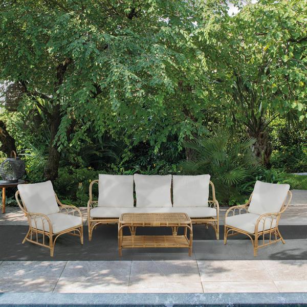 Set da giardino in rattan naturale con divano e 2 poltrone - Giuko