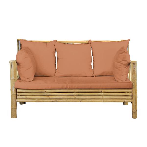 Set divano, poltrone e tavolino da giardino in bamboo con cuscini terra - Yasmin