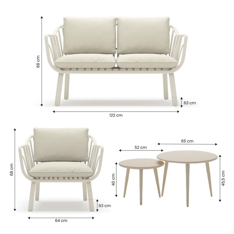 Set per esterno avorio composto da 2 tavolini, divano e 2 poltrone - Panay