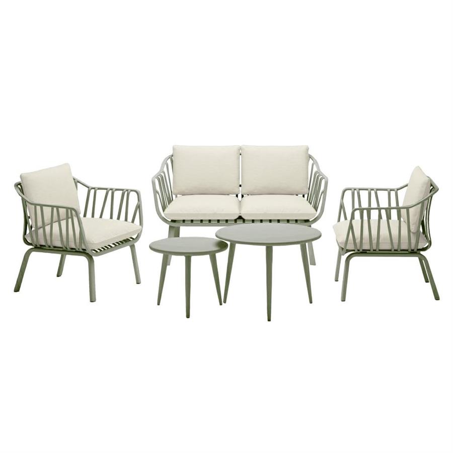 Set da giardino completo in metallo verniciato verde con cuscini - Panay