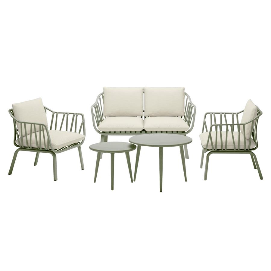Set da giardino completo in metallo verniciato verde con cuscini - Panay