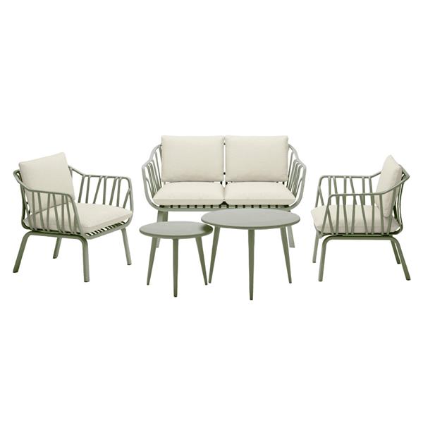 Set da giardino completo in metallo verniciato verde con cuscini - Panay
