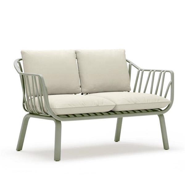 Set da giardino completo in metallo verniciato verde con cuscini - Panay