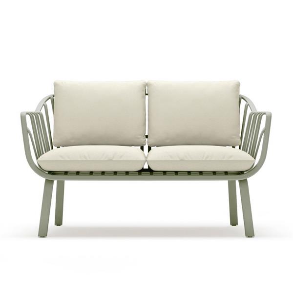 Set da giardino completo in metallo verniciato verde con cuscini - Panay