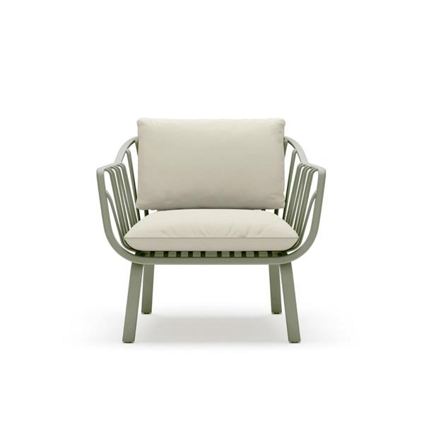 Set da giardino completo in metallo verniciato verde con cuscini - Panay
