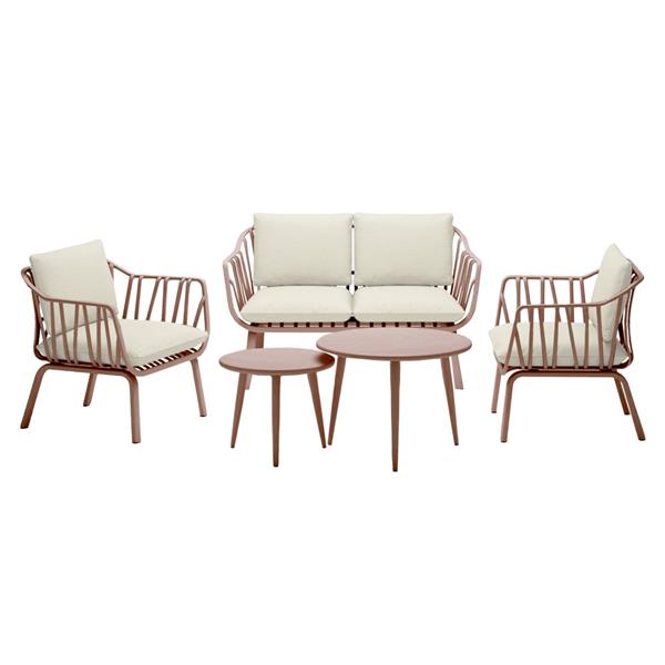 Salotto da giardino in metallo color mattone con cuscini beige - Panay