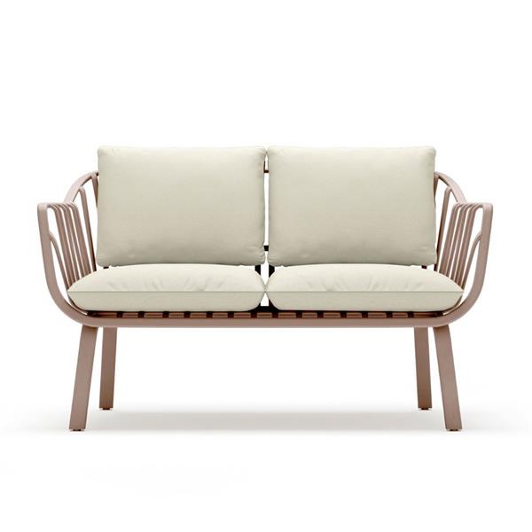 Salotto da giardino in metallo color mattone con cuscini beige - Panay