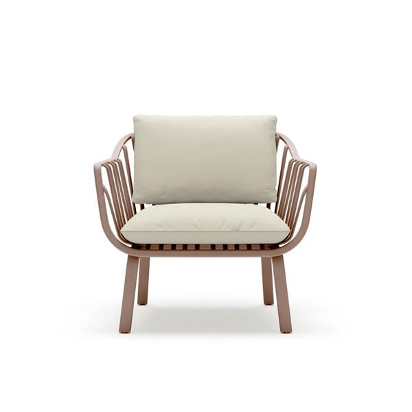 Salotto da giardino in metallo color mattone con cuscini beige - Panay