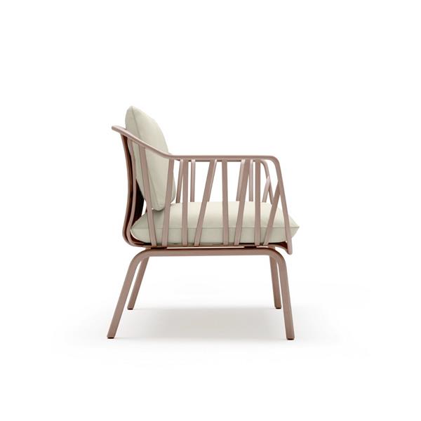 Salotto da giardino in metallo color mattone con cuscini beige - Panay