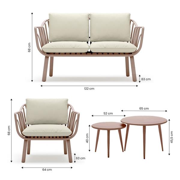Salotto da giardino in metallo color mattone con cuscini beige - Panay