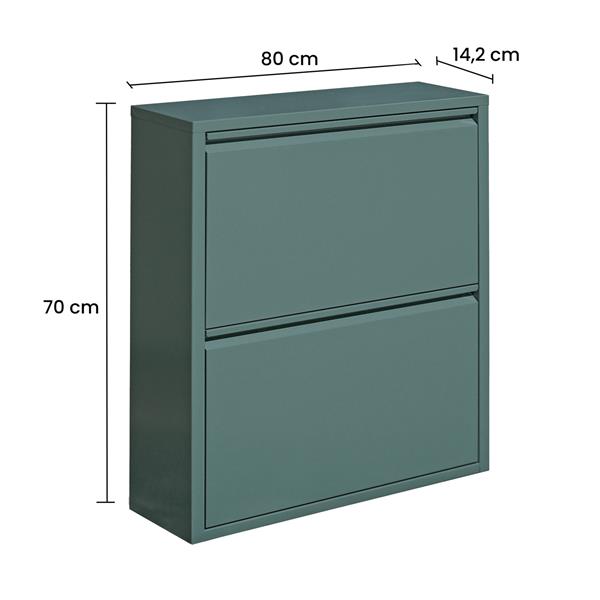 Scarpiera 2 ante in metallo verde 80,0 x 14,2 x 70,5 cm - Emy