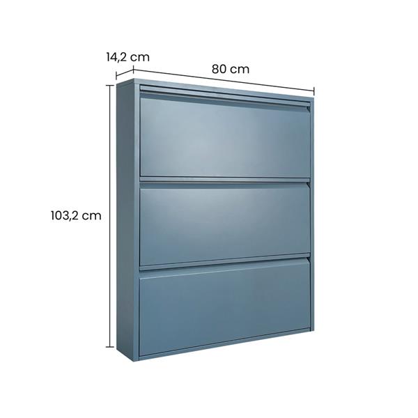 Scarpiera slim 3 ante 80x14,2x103,2 cm in metallo ceruleo - Emy